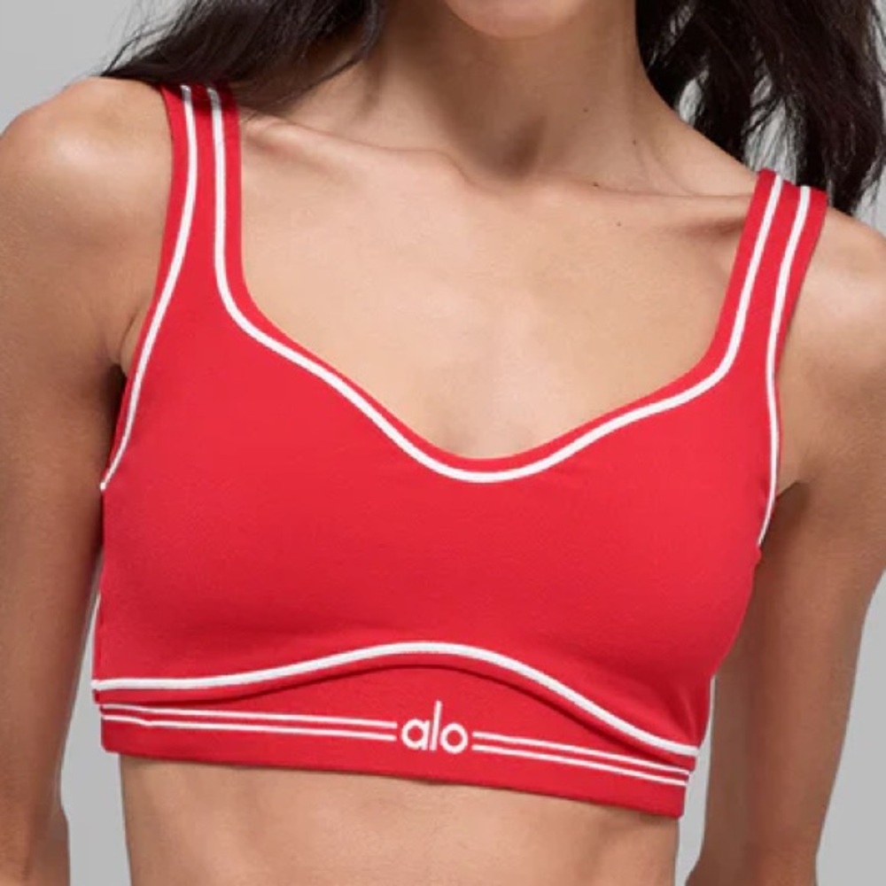 Alo Yoga Airbrush Heart Throb Bra Bright Red/White S